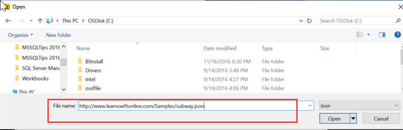 Power BI JSON - JSON file location URL